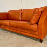 Canapé en cuir cognac vintage rétro pour 3 personnes danois