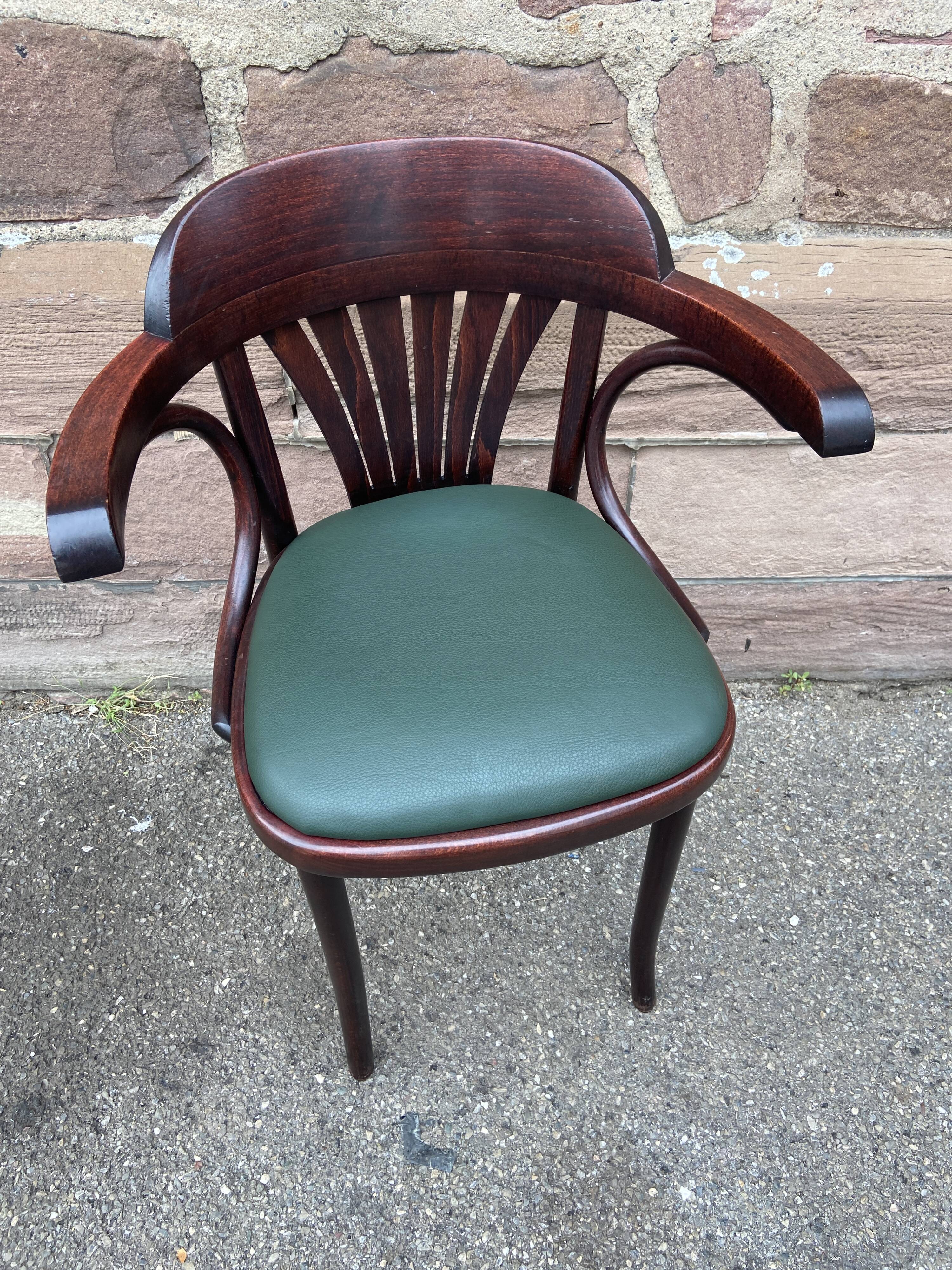 Pair of vintage 80s curved wood restaurant armchairs