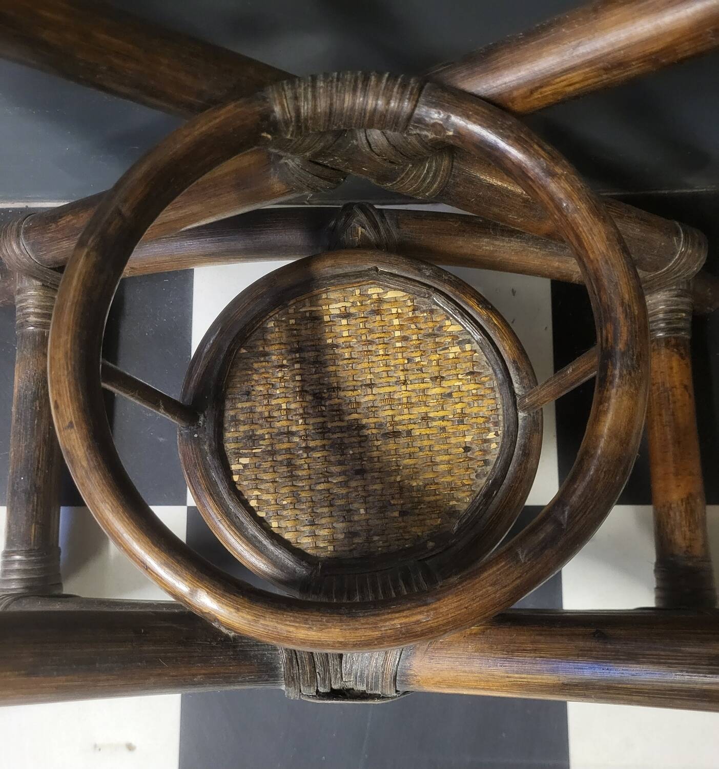 Authentic vintage wicker rattan plant stand planter.