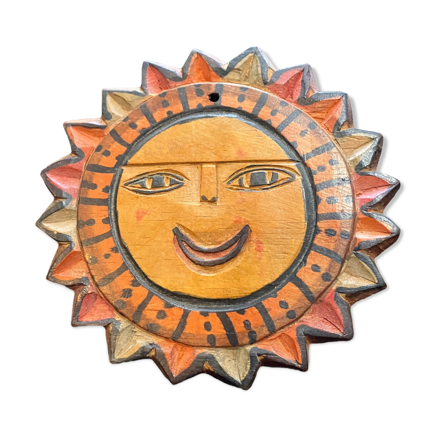 Polychrome wooden wall sun 1960s