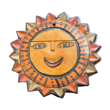 Polychrome wooden wall sun 1960s