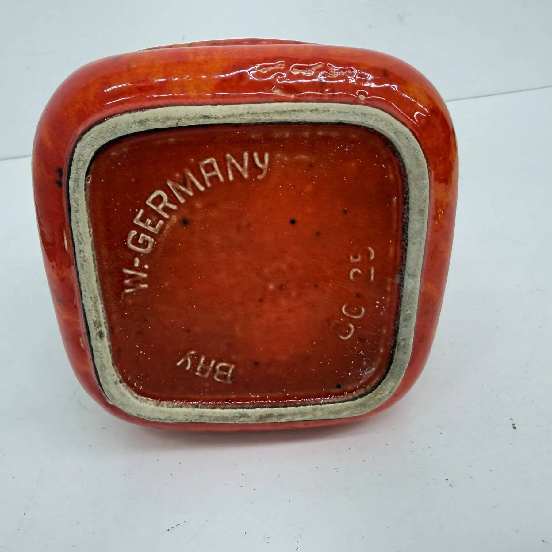 Scheurich West Germany Bay ceramic vase orange with blue fossils, 1970s