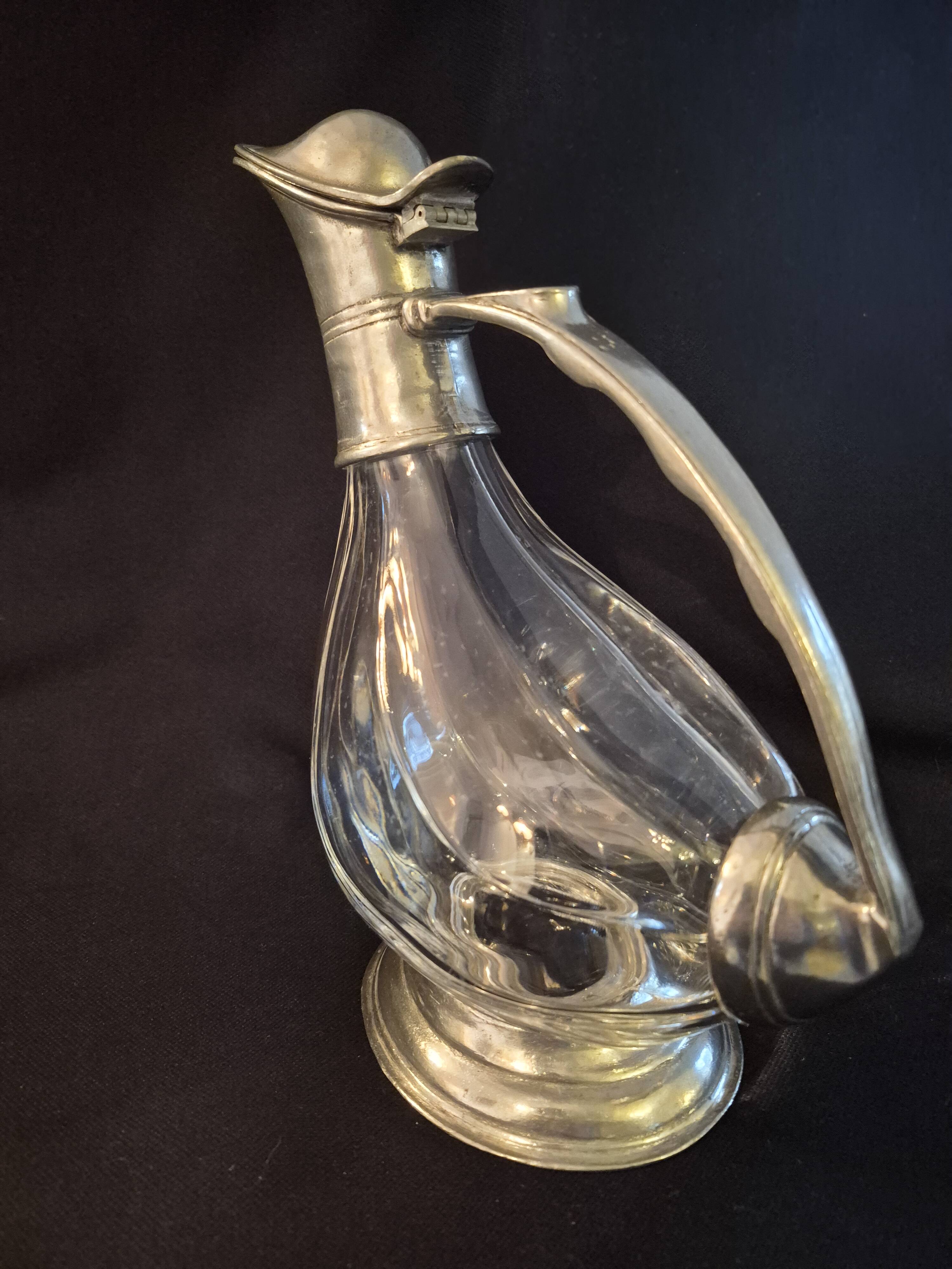 Wine carafe, duck design, glass and metal A553