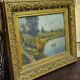Oil on panel antique – waterside landscape – antique gilded frame