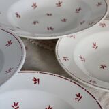 6 old Belgian earthenware Nimy flat plates with red pattern