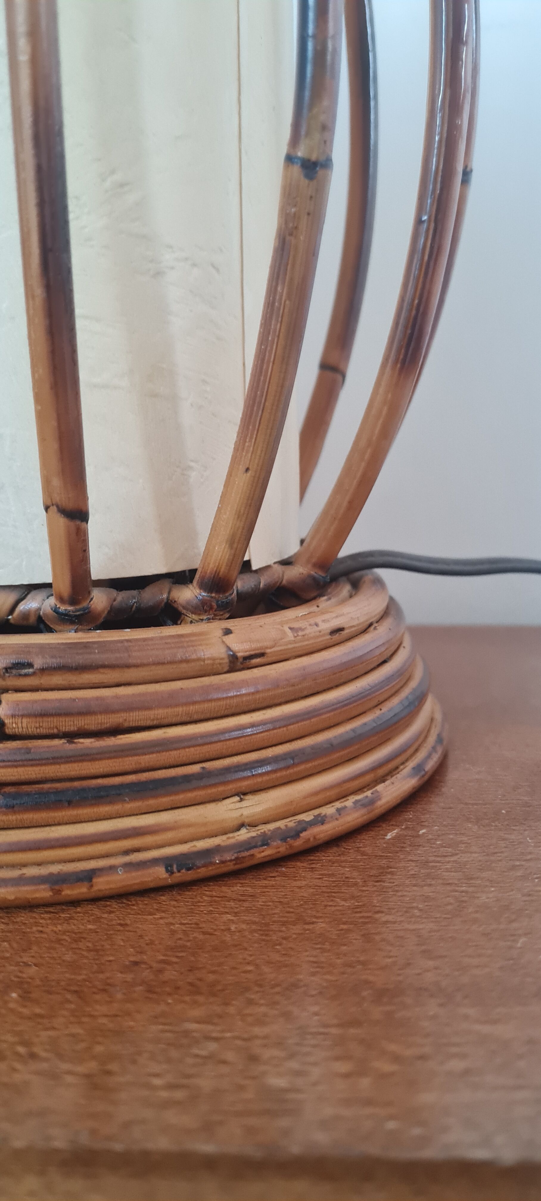 Rattan and bamboo table lamp by Louis Sognot 1960
