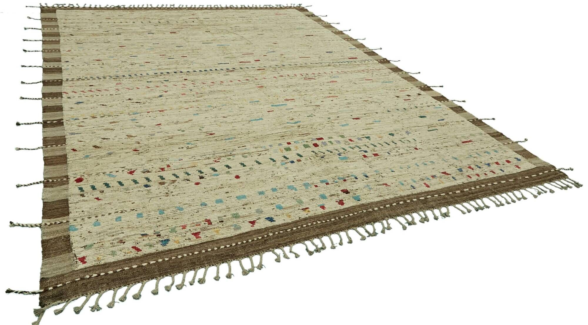 Handwoven Tribal One of a Kind 278 cm x 370 cm Beige Wool Carpet