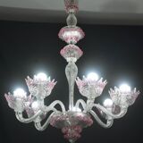 Wonderful Vintage Pink Venetian Chandelier Murano Glass 7 arms