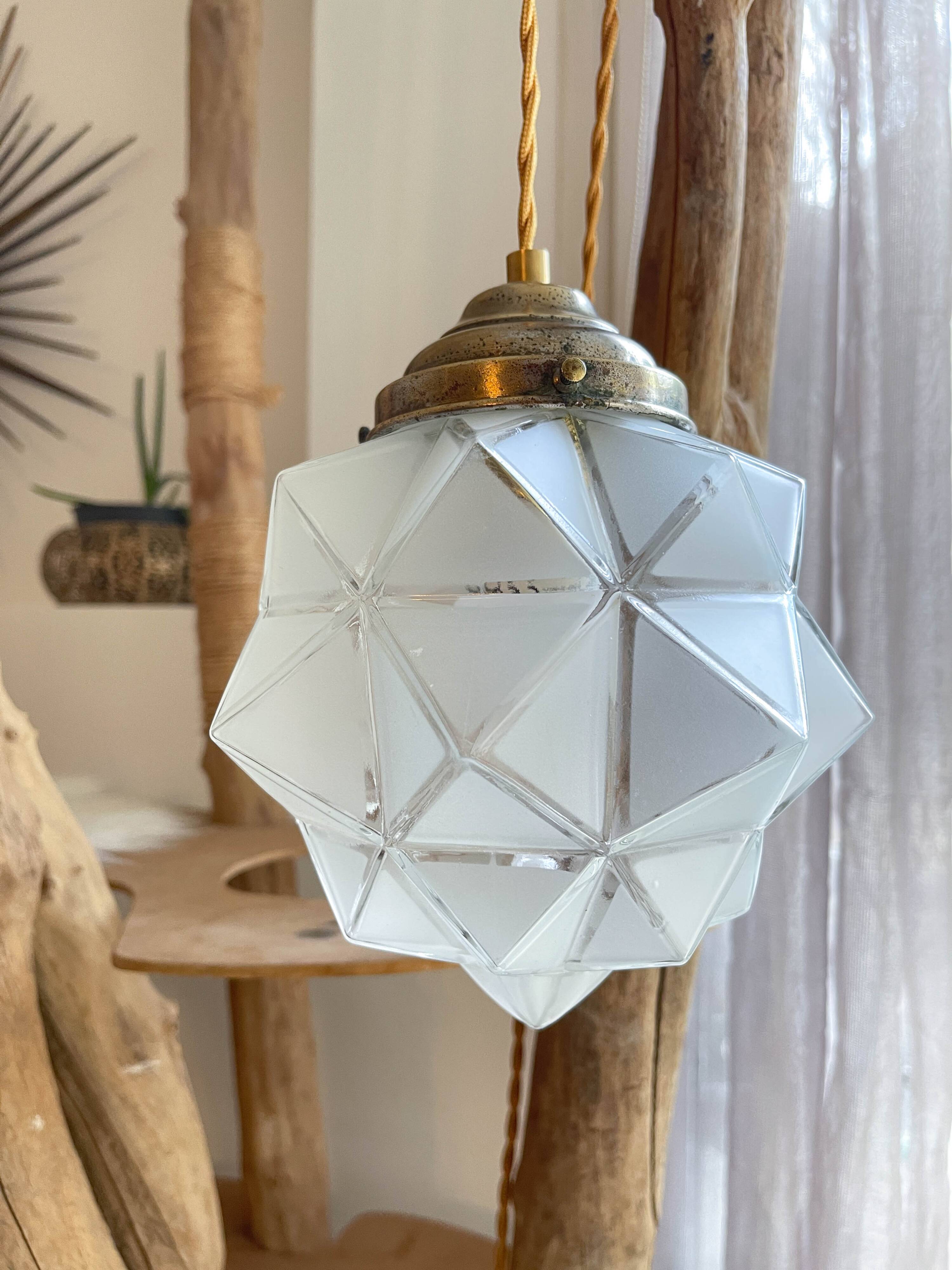 Vintage frosted glass lamp, Art Deco star shape, customizable