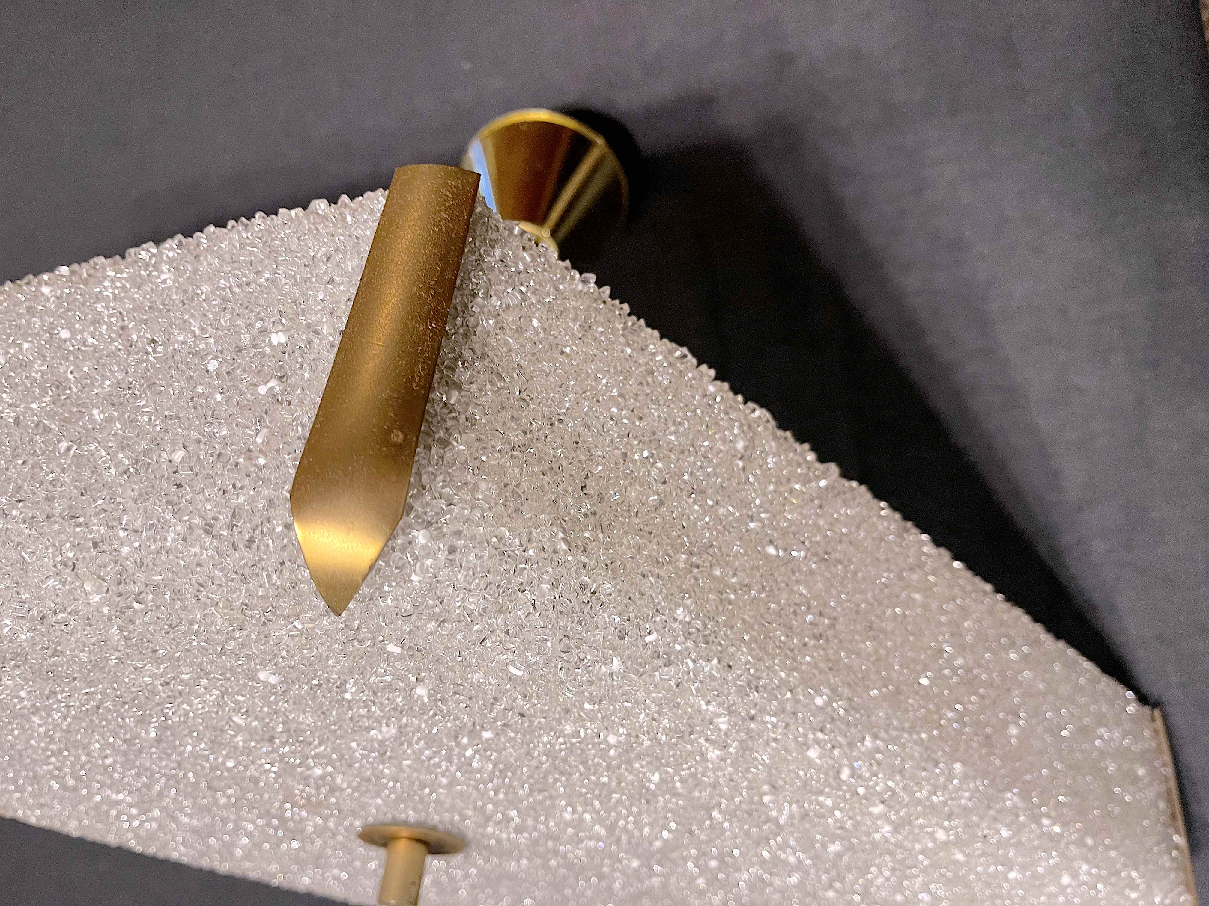 Ceiling lamp or suspension in brass and perspex, geometric diamond shape, 1950's style