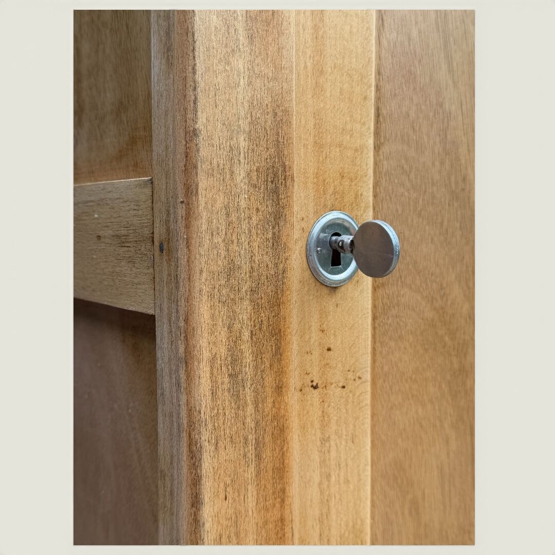 Parisian bonnetière wardrobe in raw wood, 1950.