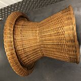 Round coffee table in rattan and varnished wood around 1960