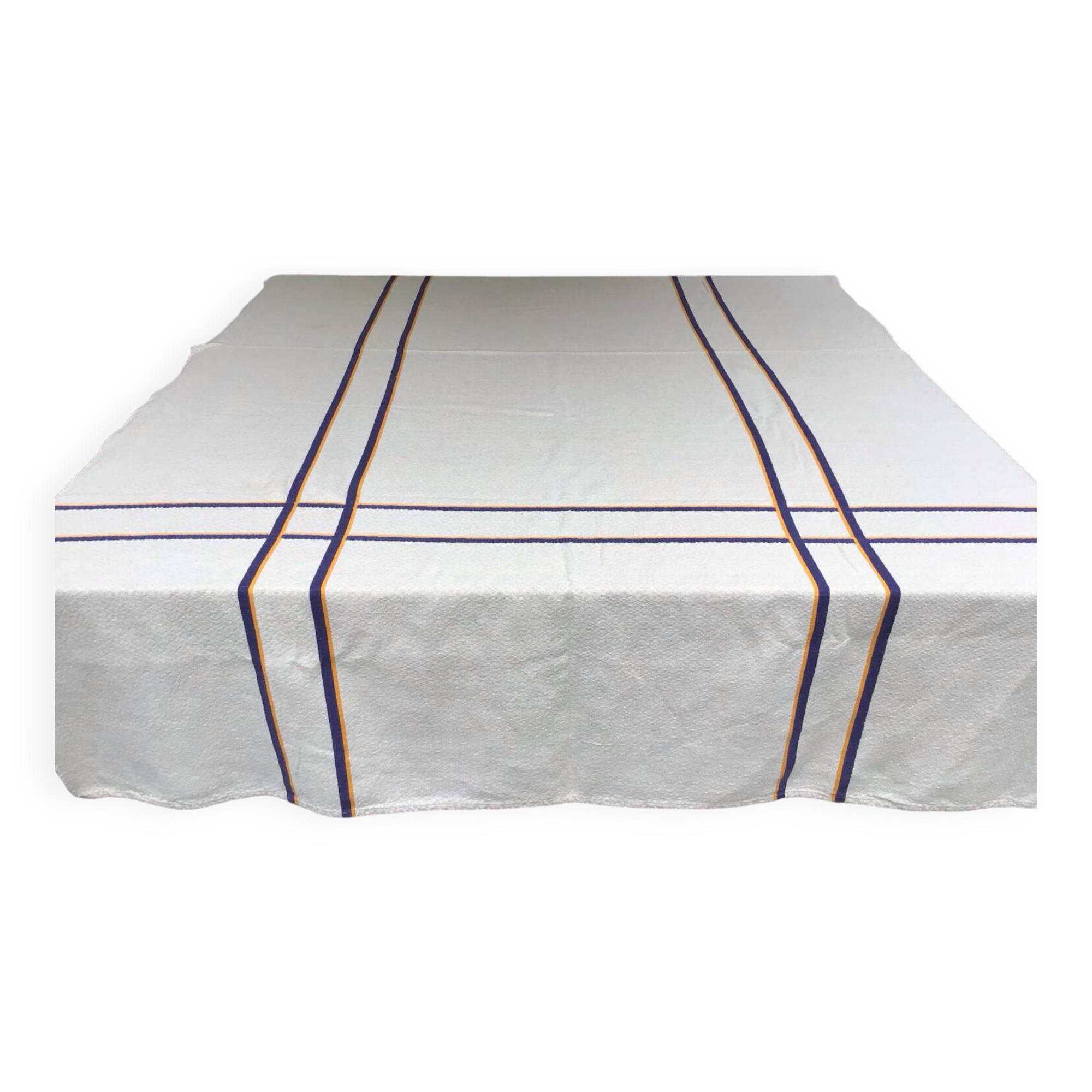 Basque fabric tablecloth with yellow and navy stripes