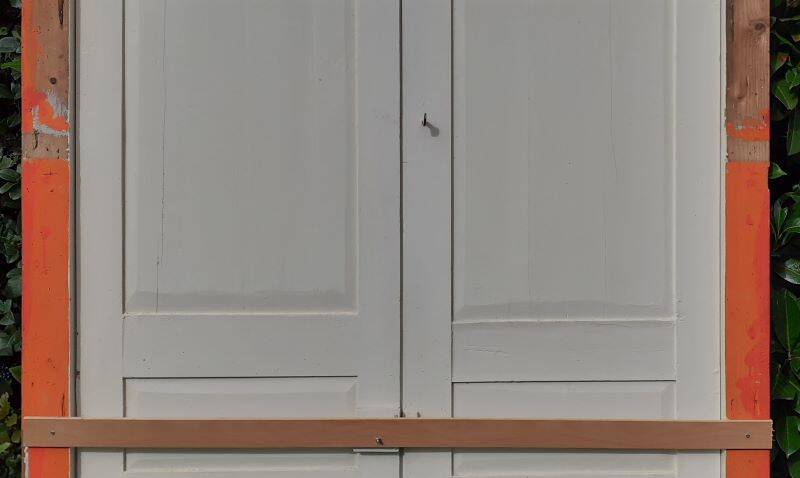 Pair of 19th-century cupboard doors and their frame (1st), woodwork