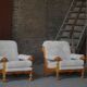 Henning Kjærnulf, lounge chairs in oak and lambswool, mid-century Danish, 1960s.