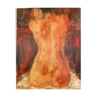 Oil on canvas signed female nude from the back