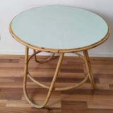 Vintage round rattan table, desk, tripod legs