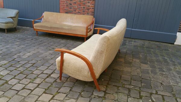 Canapé sofa banquette lit vintage scandinave années  50 60
