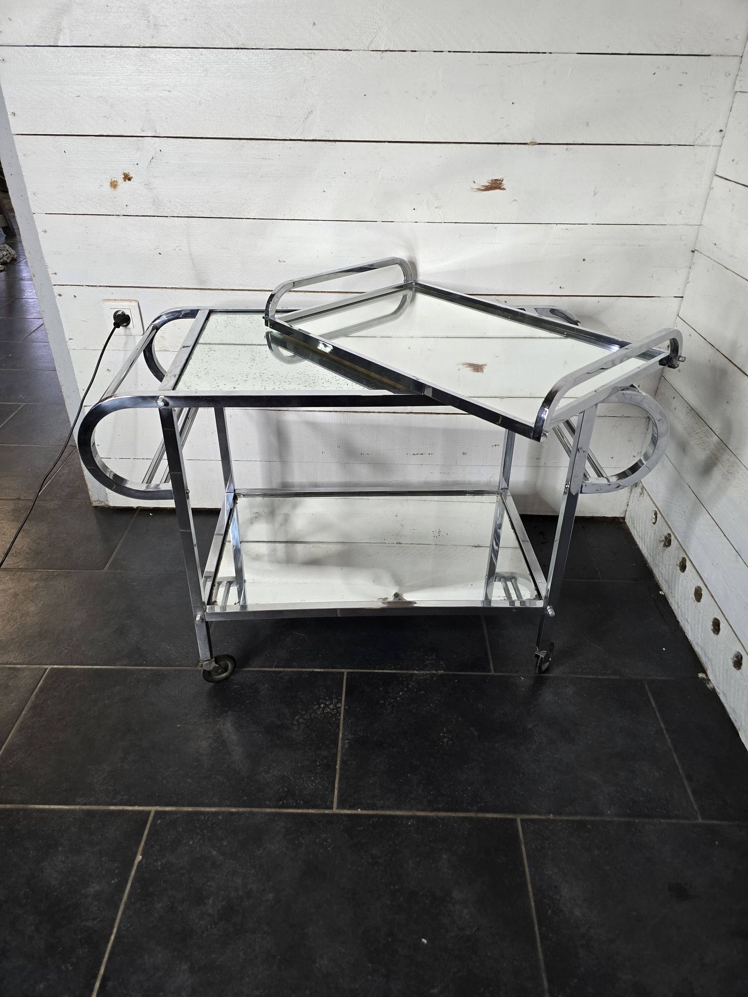 Art Deco trolley on wheels in chromed metal, 1930s