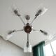 Vintage suspension with 5 chrome and wood lights – textured glass – 1970s