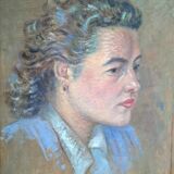 Tableau ancien - Huile sur carton - portrait de femme