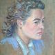 Old painting - Oil on cardboard - portrait of a woman