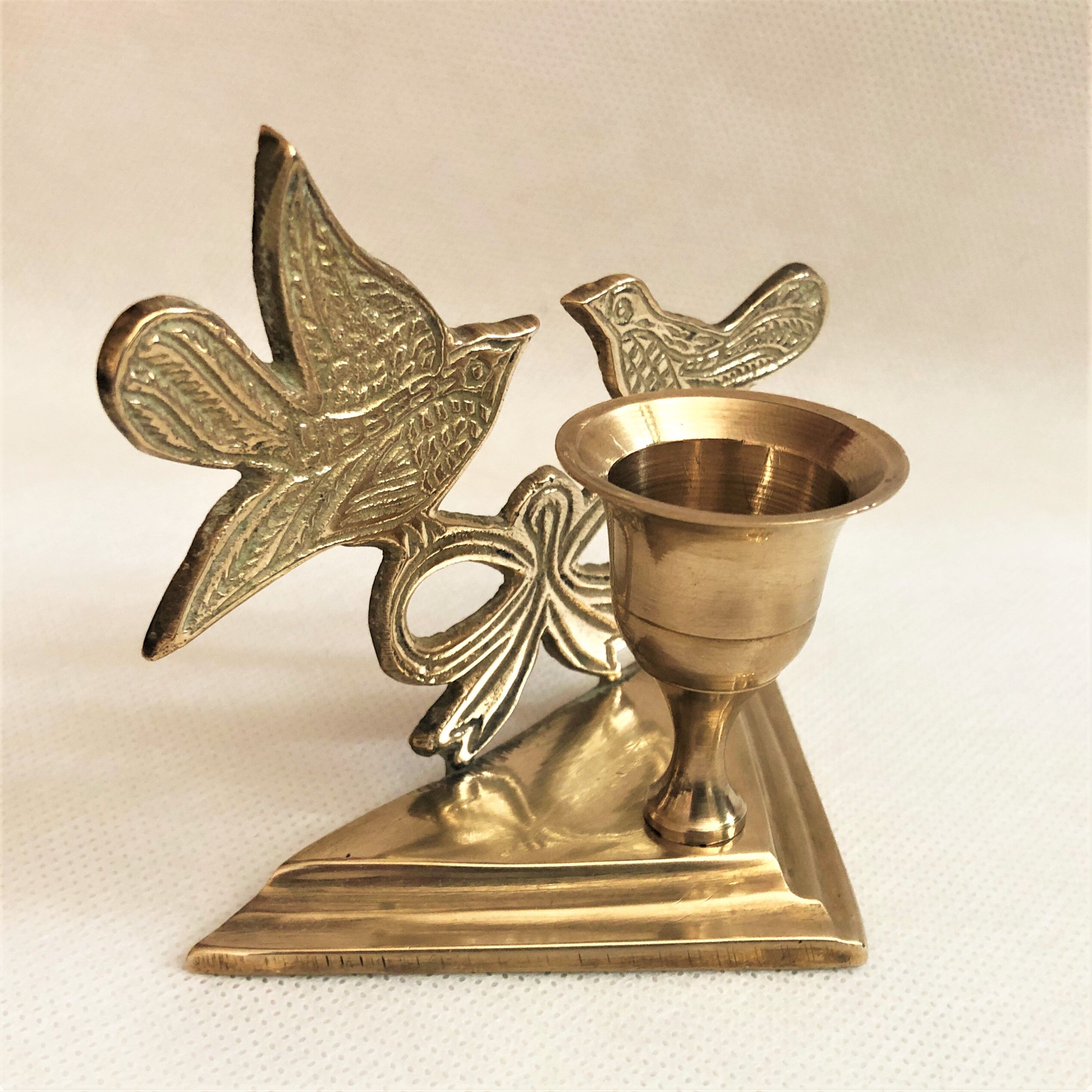 Bougeoir laiton doré décor oiseaux