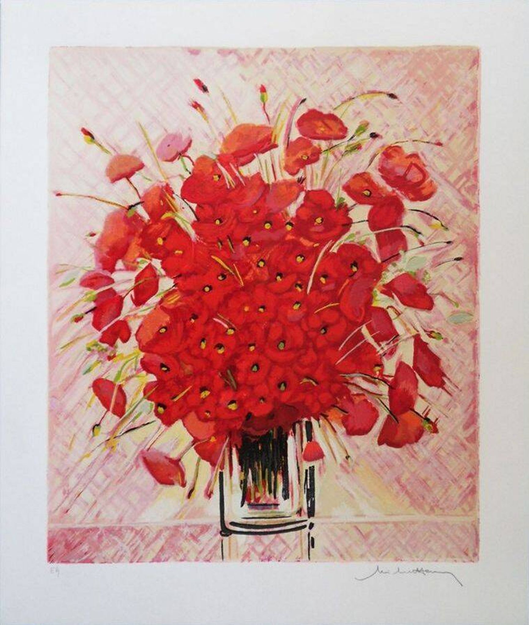 Michel Henry : Bouquet de coquelicots, sérigraphie originale signée