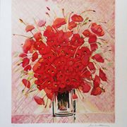 Michel Henry : Bouquet de coquelicots, sérigraphie originale signée