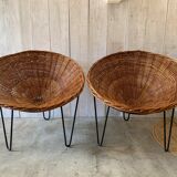 Pair of wicker basket armchairs
