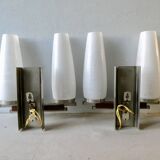 Pair of Scandinavian appliques in teak and opaline
