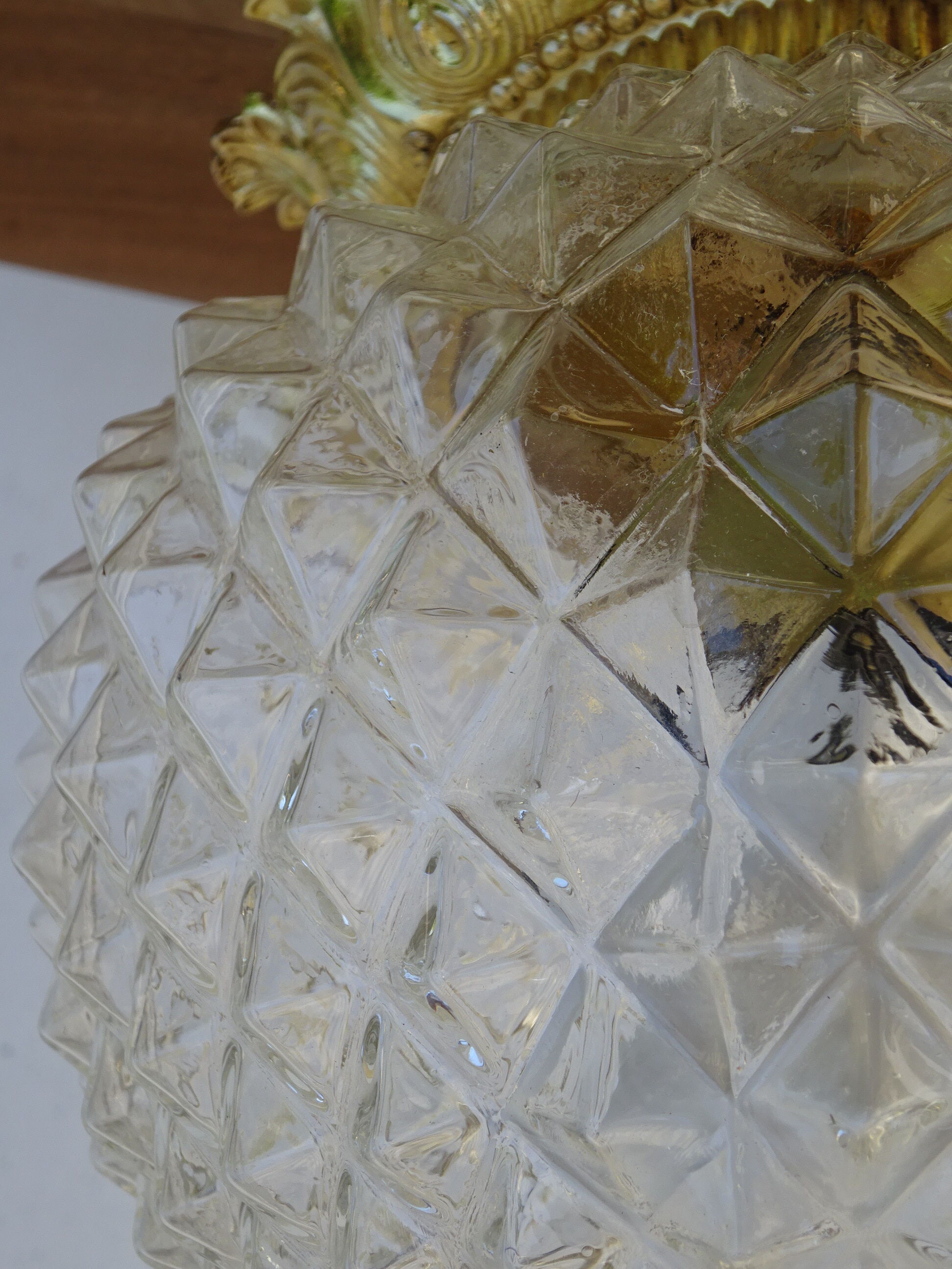 Glass and brass globe chandelier