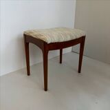 Siège ottoman repose-pieds en teck et tissu écru