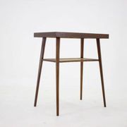 1960s Mid-Century Czech Oak Side Table with Woven Magazine Shelf