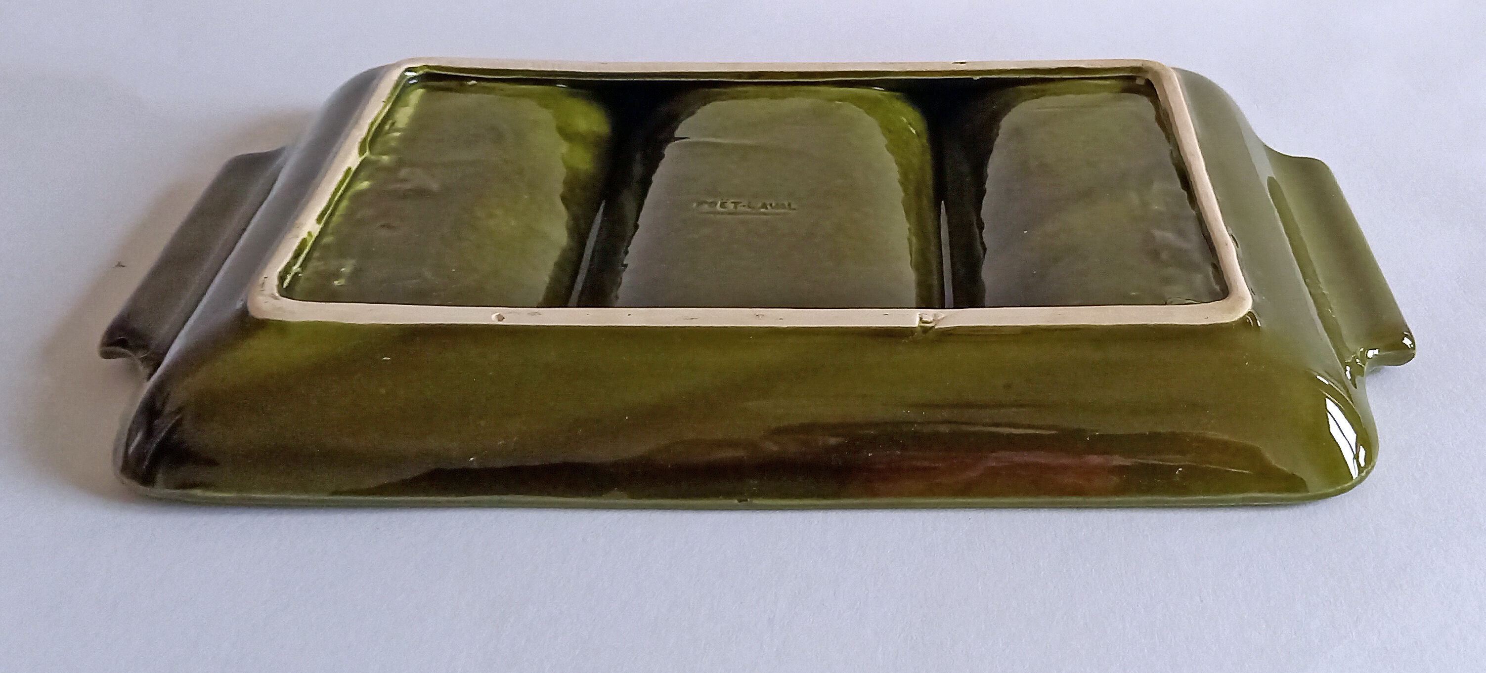 Former servant 3 compartments Glazed ceramic Signed Poët-Laval Vintage pottery 50s