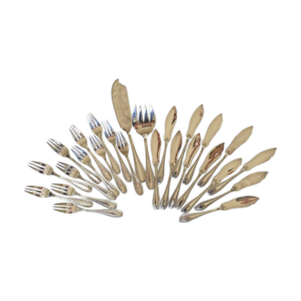 Fish cutlery service forks knives Ercuis model Toledo silver metal ACC-7084