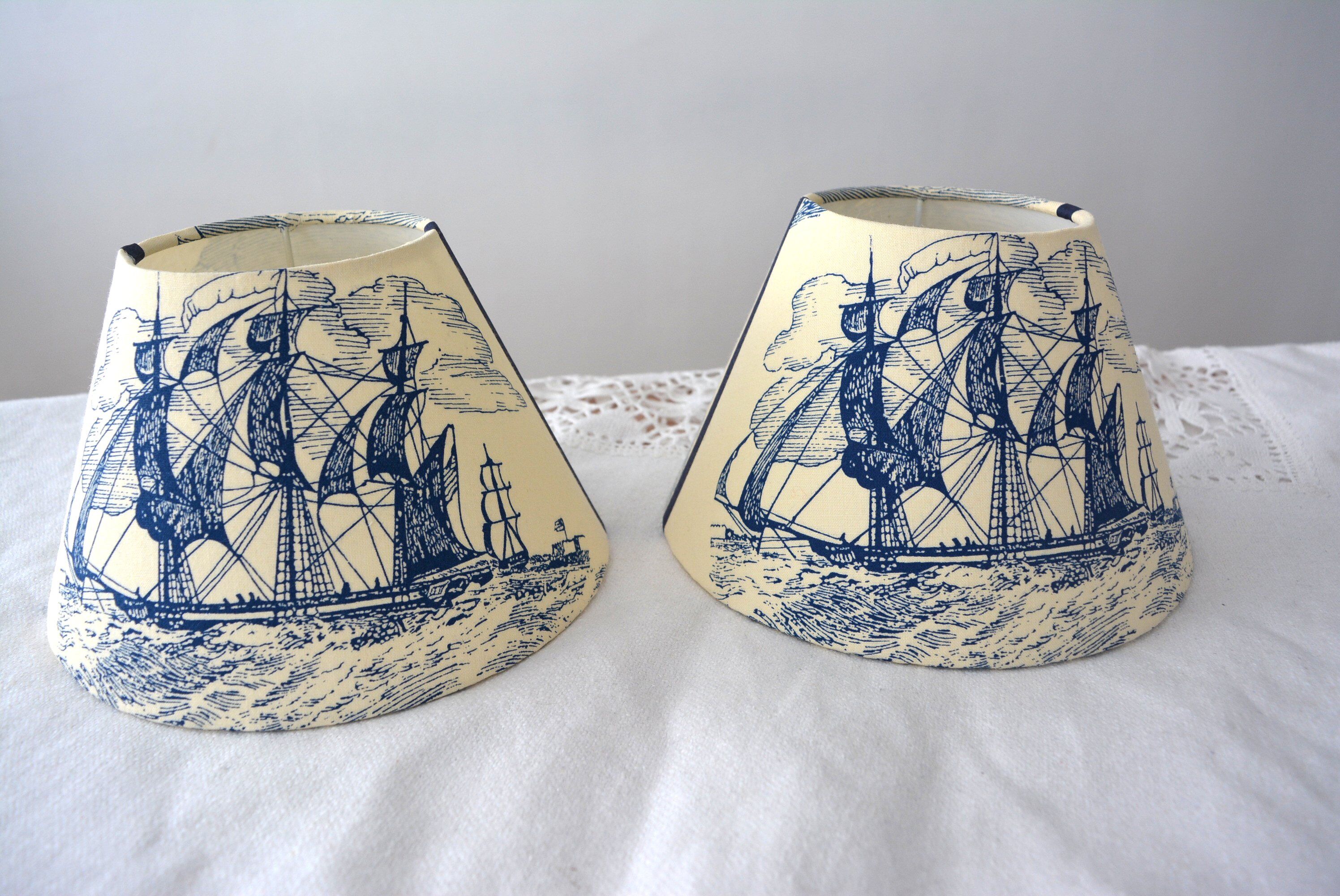 Lot de 2 abat-jour, toile jouy deco Marine