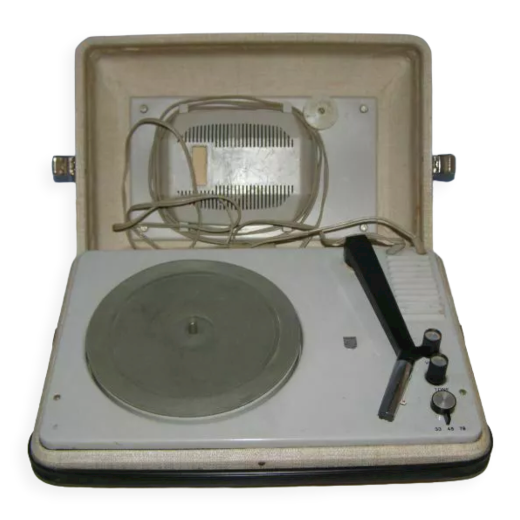 Electrophone vintage "Philips" avec sa poignée de transport Selency