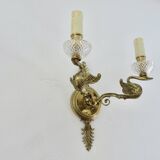 Pair of Lucien Gau "swan" wall lights in gilded bronze with bright gold and crystal