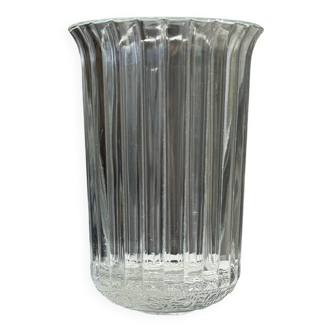 Vintage vase in ribbed glass, flower patterns and flared neck