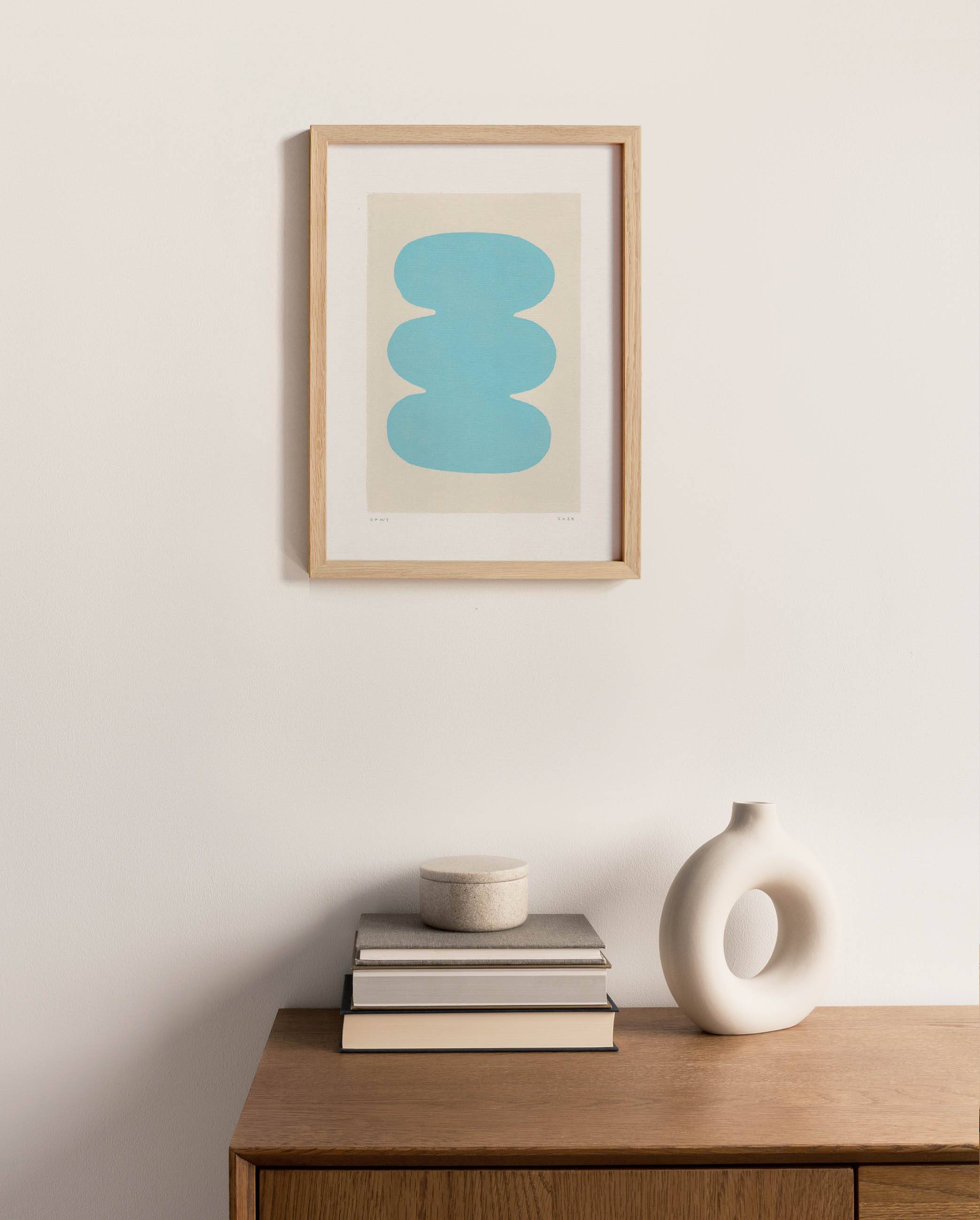 Abstract painting on paper - light blue illustration signed eawy.