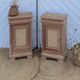 Pair of antique bedside tables / nightstands in raw wood and canework