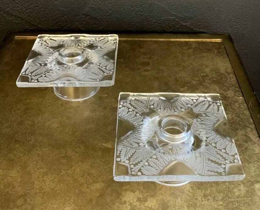 Pair of candle holders, Lalique France -