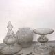 Very large glass punch vase engraved on pedestal, eighteenth
