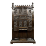 Neo-Gothic coat rack in carved oak, 19th century