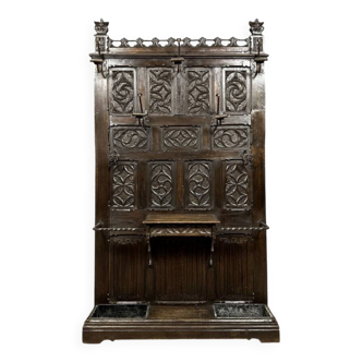 Porte manteaux néo gotique en chêne sculpté époque XIXeme