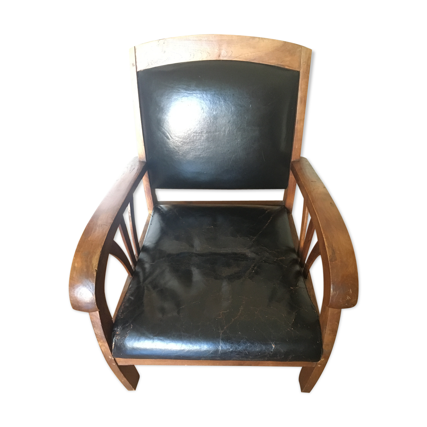 Leather and wood armchair 50
