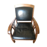 Leather and wood armchair 50