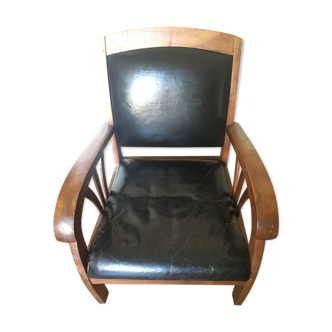 Leather and wood armchair 50