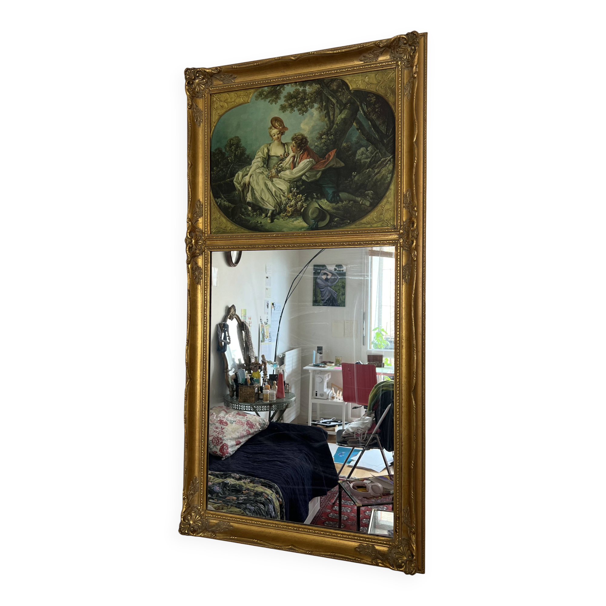 Miroir murale vintage doré avec reproduction "Les Quatre Saisons - L'A